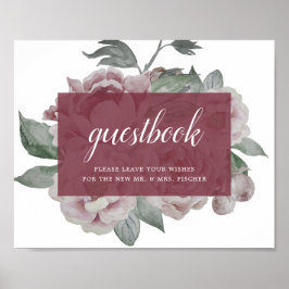 Engelska Garden Marsala Bröllop Guestbook-tecken Poster