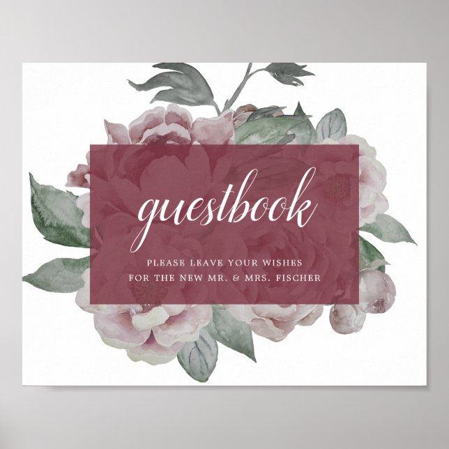 Engelska Garden Marsala Bröllop Guestbook-tecken Poster (Framsidan)