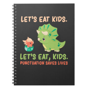 Engelska Grammar-interpunktion Humor Trex Dinosaur Anteckningsbok