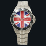 Engelska handklockor med Union Jack flagga Armbandsur<br><div class="desc">Engelska handväskor med Union Jack flagga. Anpassa med din egen brittiska text eller namn. Den billigaste presentidén för Storbritanniens nationella evenemang och royalets evenemang. Engelska flagga, färg; rödvit och blå.</div>