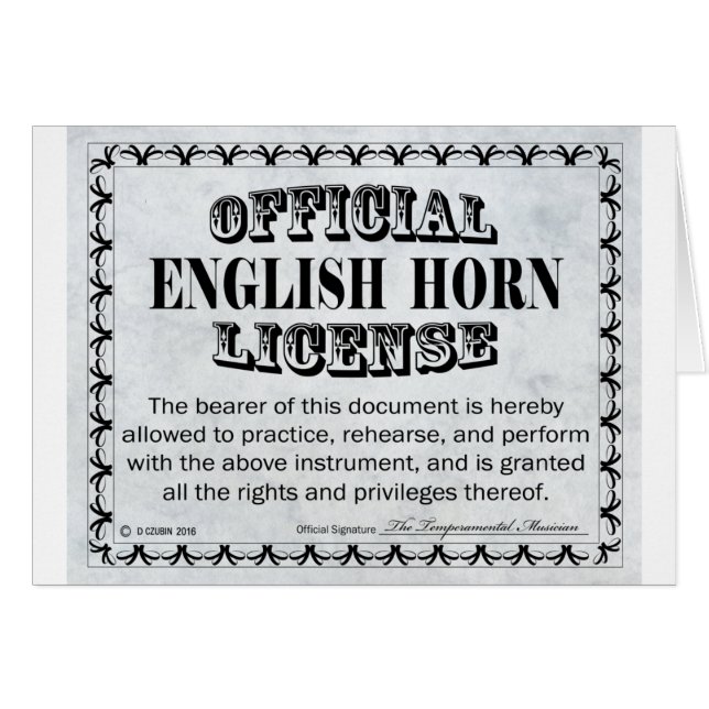 Engelska Horn Licence Hälsningskort (Framsidan Horizontal)