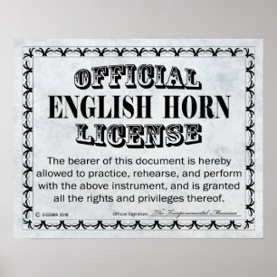 Engelska Horn Licence Poster