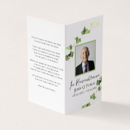Engelska Ivy Vine Greenery Funeral Memorial Prayer Visitkort