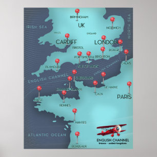 Engelska kanalen Nautical Karta Poster