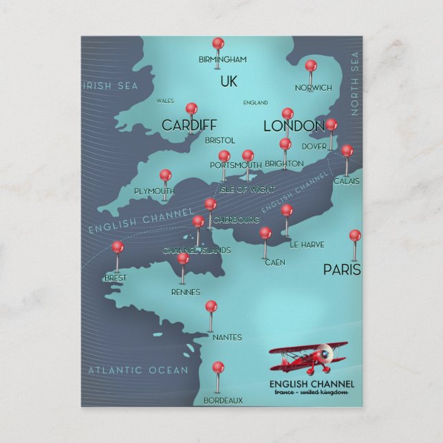 Engelska kanalen Nautical Karta Vykort (Framsida)