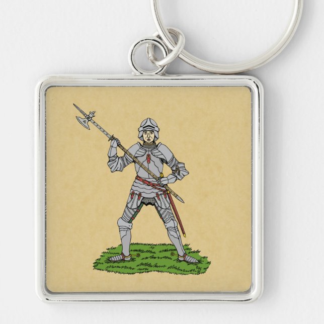 Engelska Knight på 1500-talet Fyrkantig Silverfärgad Nyckelring (Framsidan)
