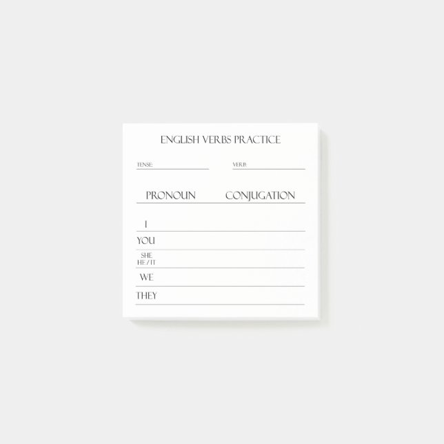 Engelska | Konjugationspraxis för verb Post-it Block (Framsida)