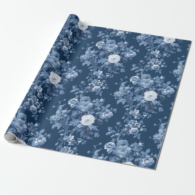 Engelska kusten Garden Blommigt Navy Blue Mönster Presentpapper (Utrullad)