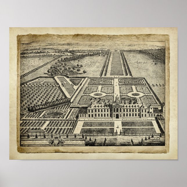 Engelska Land House Architecture Teckning Skriv ut Poster (Framsidan)