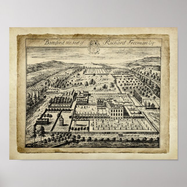 Engelska Land House Architecture Teckning Skriv ut Poster (Framsidan)