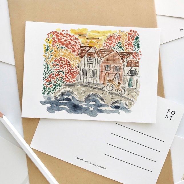 Engelska landsid England Watercolor Travel Inbjudan Vykort (English Countryside England watercolor travel postcard.)