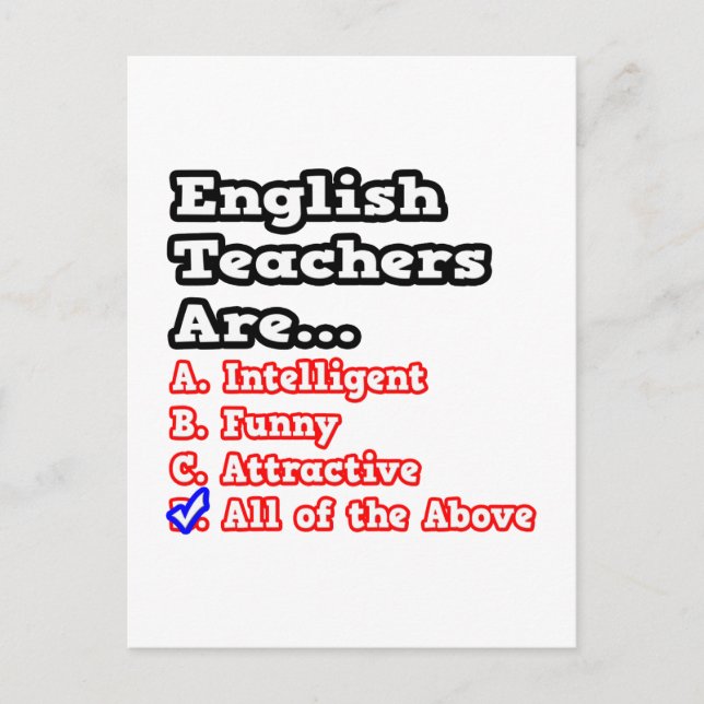 Engelska lärare Quiz...Joke Vykort (Framsida)