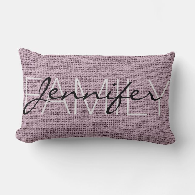 Engelska lavender Rustic Burlap Monogram Lumbarkudde (Framsida)