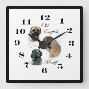 Engelska Mastiff Art Fyrkantig Klocka