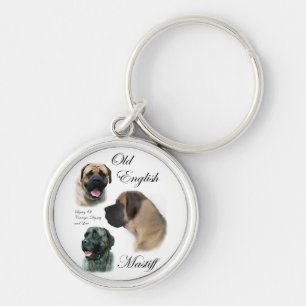 Engelska Mastiff Art Rund Silverfärgad Nyckelring