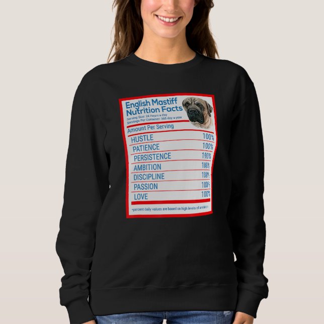 Engelska Mastiff Hund aveln Owner Nutrition Facts T Shirt (Framsida)
