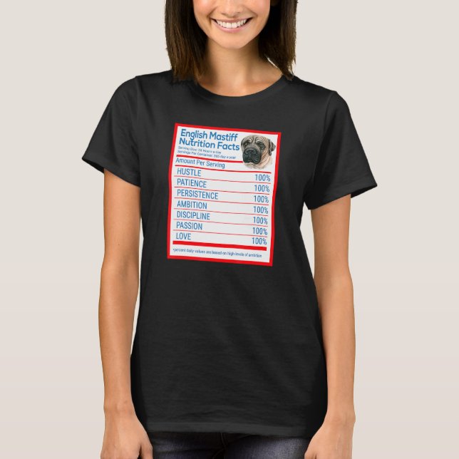 Engelska Mastiff Hund aveln Owner Nutrition Facts T Shirt (Framsida)