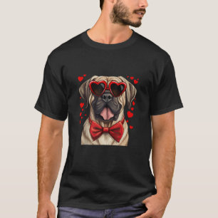 Engelska Mastiff Hund Hearts Sunglasses Bow Tie Va T Shirt