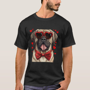 Engelska Mastiff Hund Hearts Sunglasses Bow Tie Va T Shirt