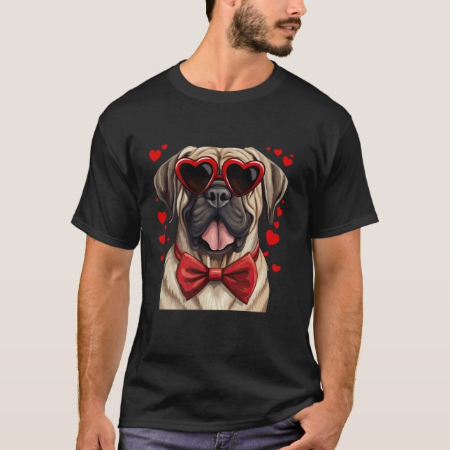 Engelska Mastiff Hund Hearts Sunglasses Bow Tie Va T Shirt (Framsida)