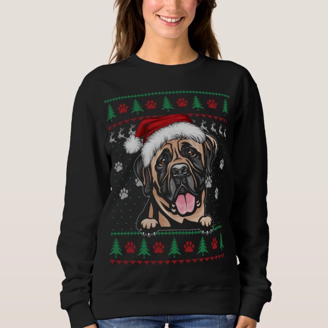 Engelska Mastiff jul Ugly Sweater Rolig hund L T Shirt (Framsida)