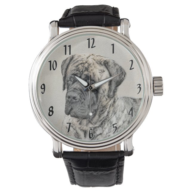 Engelska Mastiff-målning (Brindle) - Hund Art Armbandsur (Framsida)