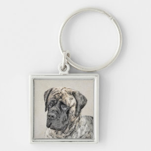 Engelska Mastiff-målning (Brindle) - Hund Art Fyrkantig Silverfärgad Nyckelring
