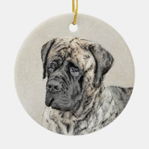 Engelska Mastiff-målning (Brindle) - Hund Art Julgransprydnad Keramik