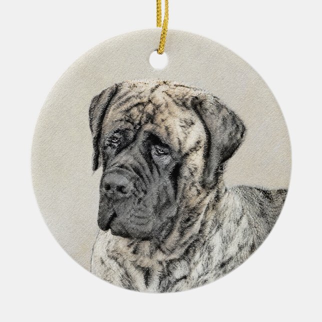 Engelska Mastiff-målning (Brindle) - Hund Art Julgransprydnad Keramik (Framsidan)