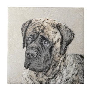 Engelska Mastiff-målning (Brindle) - Hund Art Kakelplatta