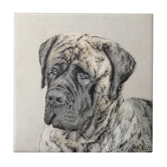Engelska Mastiff-målning (Brindle) - Hund Art Kakelplatta (Framsidan)