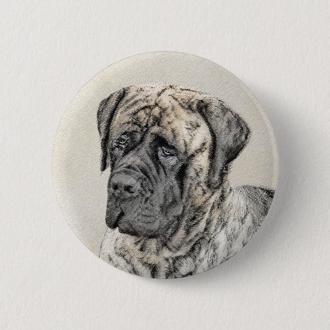 Engelska Mastiff-målning (Brindle) - Hund Art Knapp (Framsida)