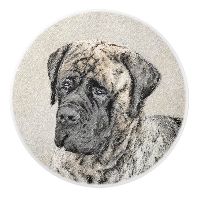 Engelska Mastiff-målning (Brindle) - Hund Art Knopp (Framsidan)