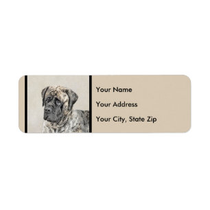 Engelska Mastiff-målning (Brindle) - Hund Art Returadress Etikett