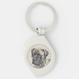 Engelska Mastiff-målning (Brindle) - Hund Art Swirl Silverfärgad Nyckelring