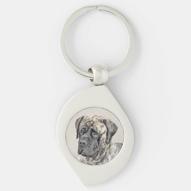 Engelska Mastiff-målning (Brindle) - Hund Art Swirl Silverfärgad Nyckelring (Framsidan)