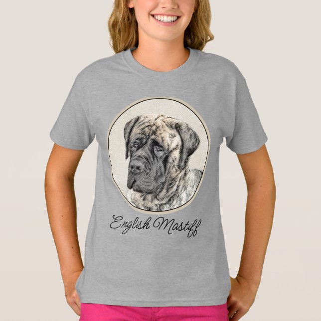Engelska Mastiff-målning (Brindle) - Hund Art T-Sh T Shirt (Framsida)
