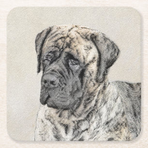 Engelska Mastiff-målning (Brindle) - Hund Art Underlägg Papper Kvadrat