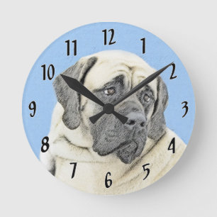 Engelska Mastiff-målning (falsk) - Original Hund Rund Klocka