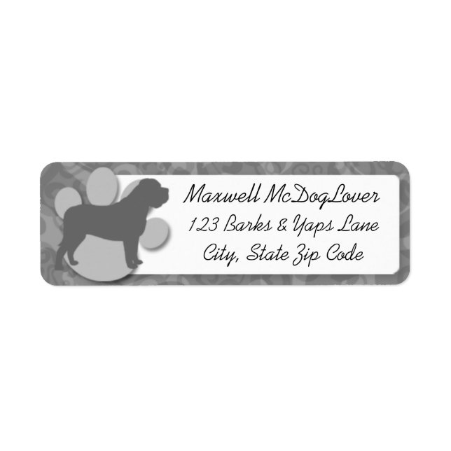 Engelska Mastiff Silhouette Returadress Etikett (Framsidan)