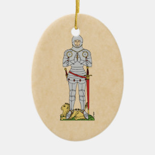 Engelska Medieval Knight Circa 1430 Julgransprydnad Keramik
