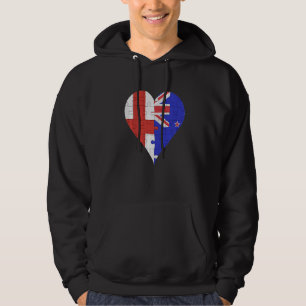 Engelska Nya Zealander Flagga Heart Hoodie