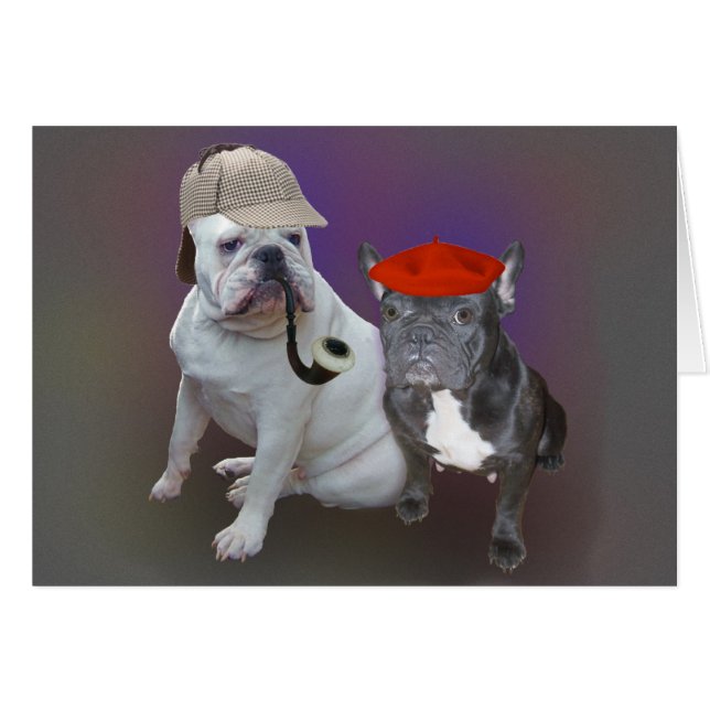 Engelska och franska bulldoggar hälsningskort (Framsidan Horizontal)