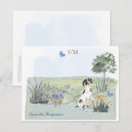 Engelska pekaren Hund Butterfly Monogram och Namn Anteckningskort