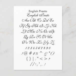 Engelska Presto - Zazzle Font Sampler Lakan Vykort