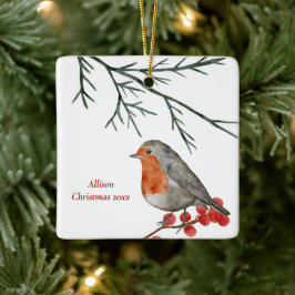 Engelska Redbröd Robin Bird Helgdag jul Julgransprydnad Keramik