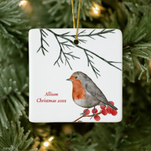 Engelska Redbröd Robin Bird Helgdag jul Julgransprydnad Keramik
