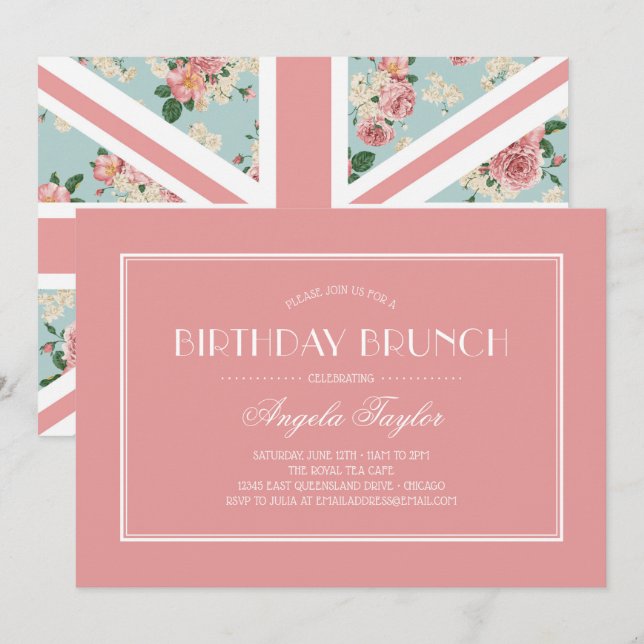Engelska Ro Union Jack Birthday Inbjudningar (Fram/baksida)