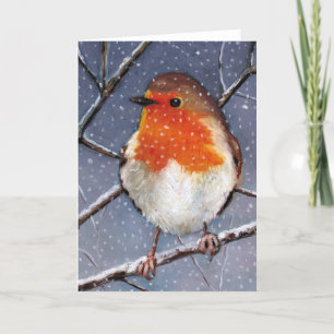 ENGELSKA ROBIN IN IN SNÖ: OIL PASTEL ART KORT