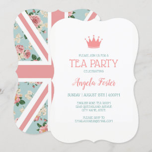 Engelska Rosor Union Jack Tea Party Inbjudningar